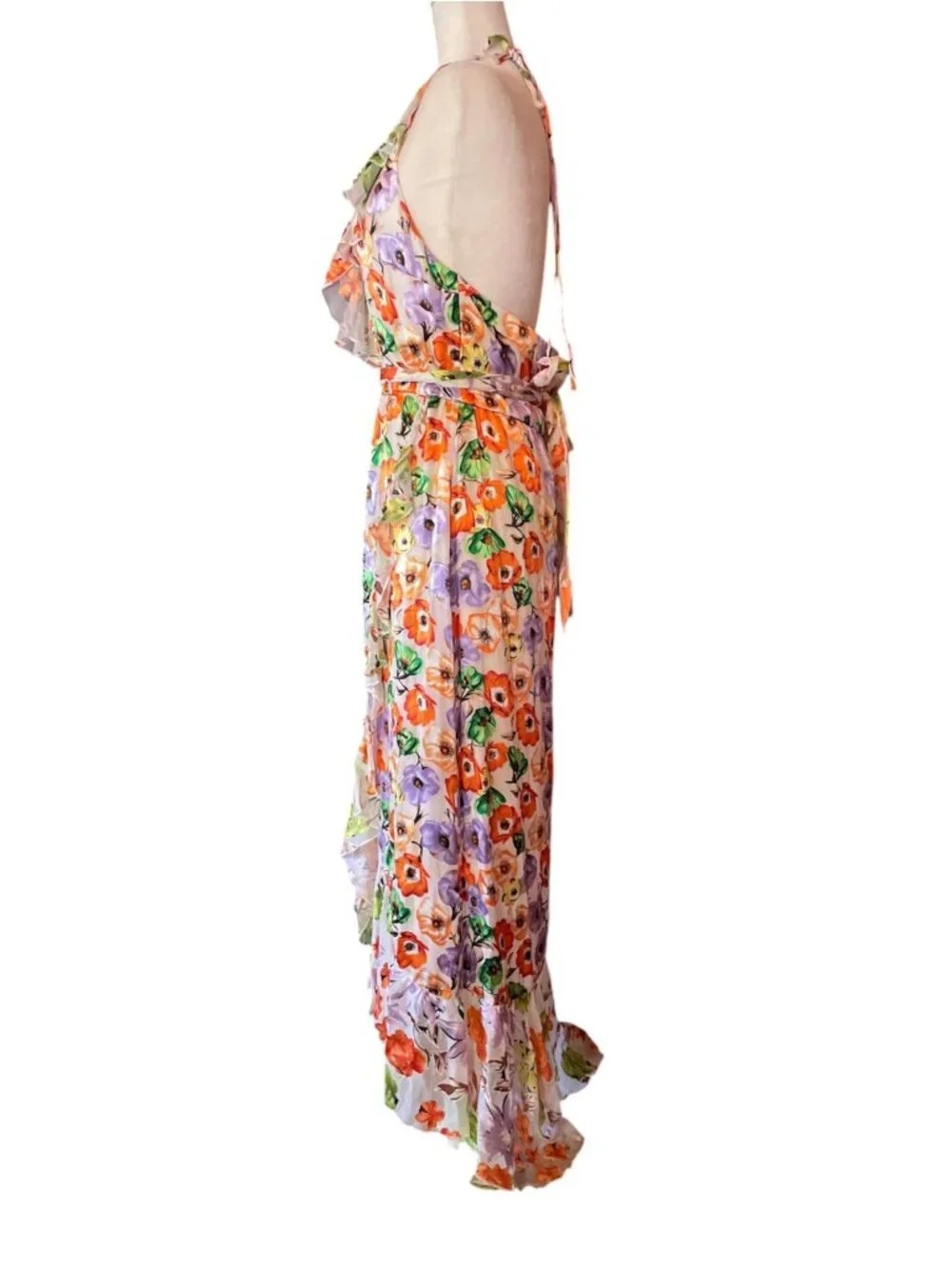 Alice + Olivia Evelia Floral Tie Waist Silk Blend Floral Dress SZ 8 Wedding - Picture 5 of 16